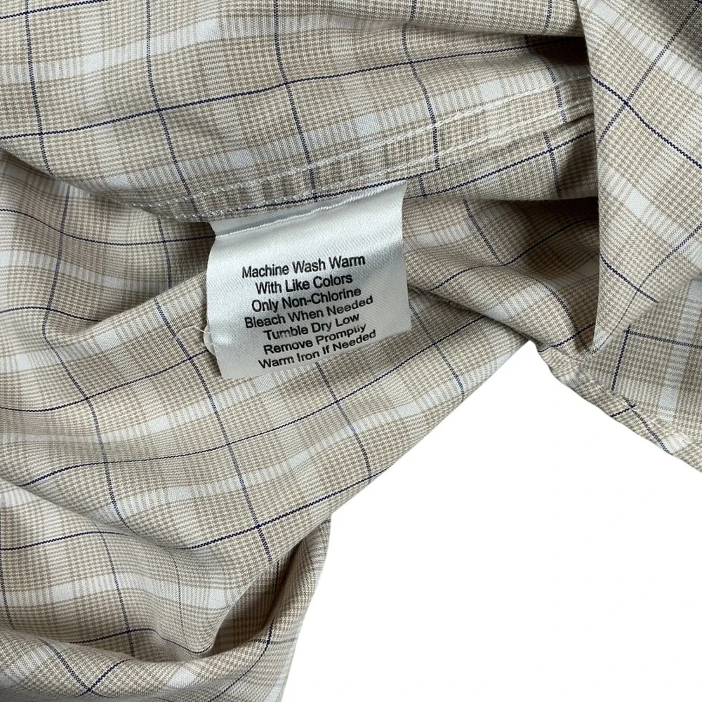 Pronto Uomo Mens XXL Tan Plaid Non-Iron Cotton Long Sleeve Dress Shirt Button Up